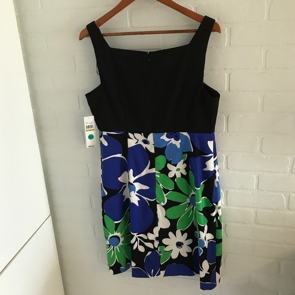 NWT London Times Mini Dress Black/Kelly Green/Blue Mod floral Retro Size 14 - Picture 9 of 11